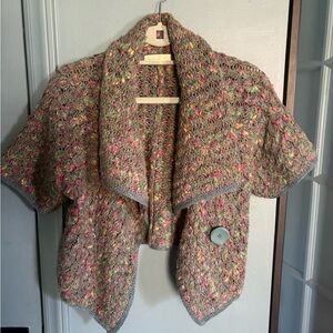 Cozy Multicolor Knit Short-Sleeve Cardigan - Shawl Collar